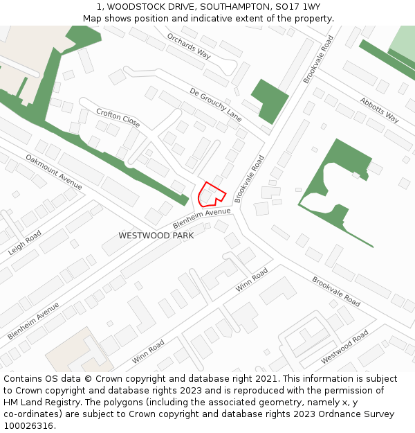 1, WOODSTOCK DRIVE, SOUTHAMPTON, SO17 1WY: Location map and indicative extent of plot