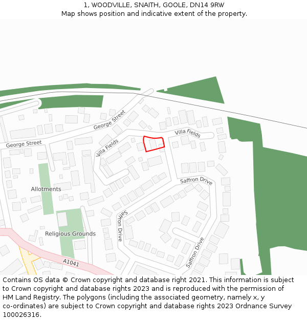 1, WOODVILLE, SNAITH, GOOLE, DN14 9RW: Location map and indicative extent of plot