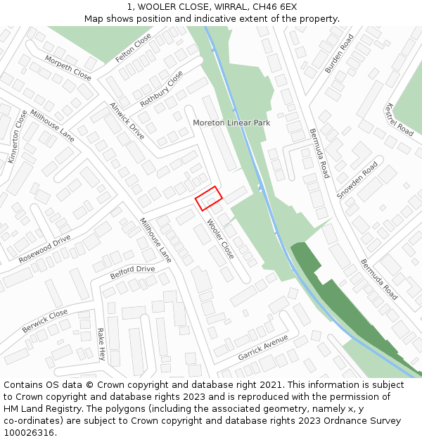 1, WOOLER CLOSE, WIRRAL, CH46 6EX: Location map and indicative extent of plot
