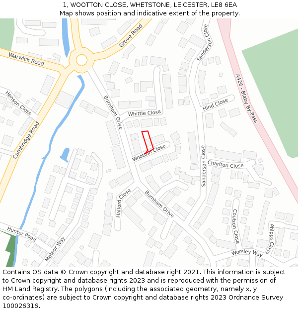 1, WOOTTON CLOSE, WHETSTONE, LEICESTER, LE8 6EA: Location map and indicative extent of plot