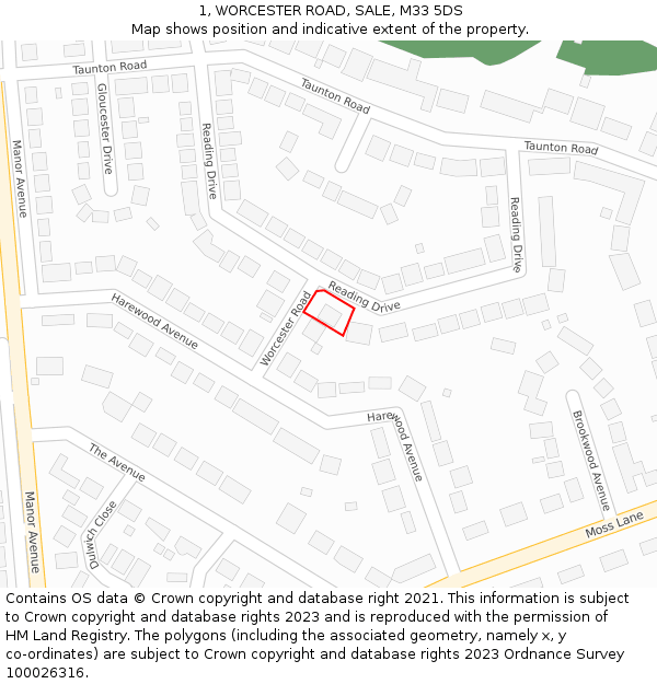 1, WORCESTER ROAD, SALE, M33 5DS: Location map and indicative extent of plot