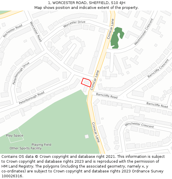 1, WORCESTER ROAD, SHEFFIELD, S10 4JH: Location map and indicative extent of plot