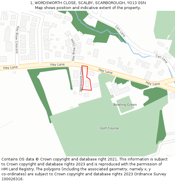 1, WORDSWORTH CLOSE, SCALBY, SCARBOROUGH, YO13 0SN: Location map and indicative extent of plot
