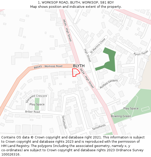 1, WORKSOP ROAD, BLYTH, WORKSOP, S81 8DY: Location map and indicative extent of plot