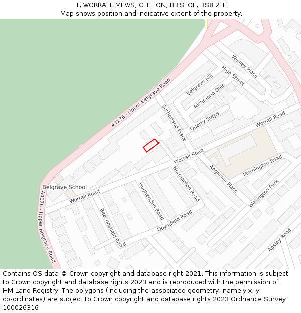 1, WORRALL MEWS, CLIFTON, BRISTOL, BS8 2HF: Location map and indicative extent of plot