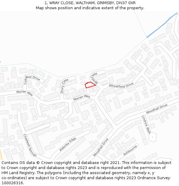 1, WRAY CLOSE, WALTHAM, GRIMSBY, DN37 0XR: Location map and indicative extent of plot
