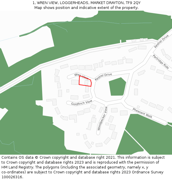 1, WREN VIEW, LOGGERHEADS, MARKET DRAYTON, TF9 2QY: Location map and indicative extent of plot