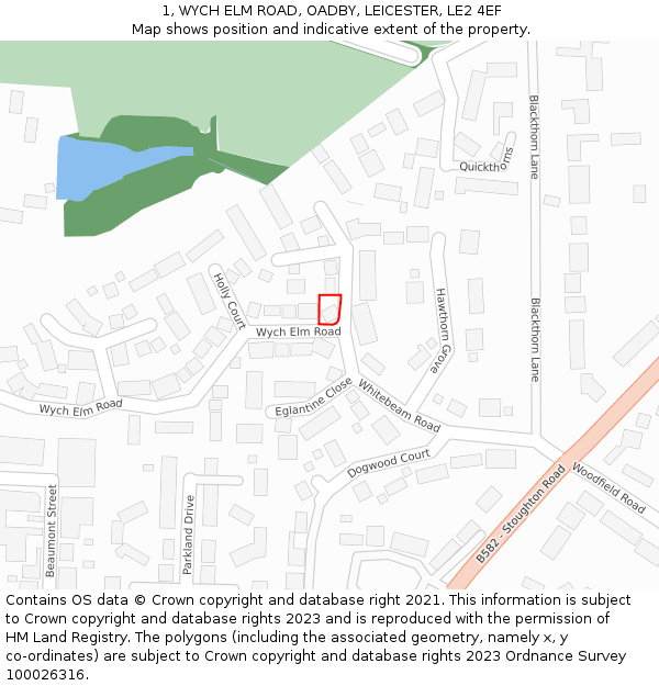 1, WYCH ELM ROAD, OADBY, LEICESTER, LE2 4EF: Location map and indicative extent of plot