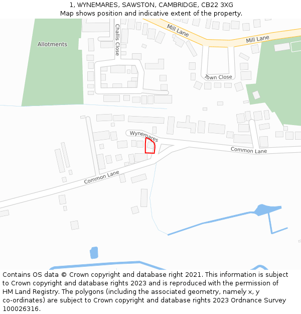 1, WYNEMARES, SAWSTON, CAMBRIDGE, CB22 3XG: Location map and indicative extent of plot