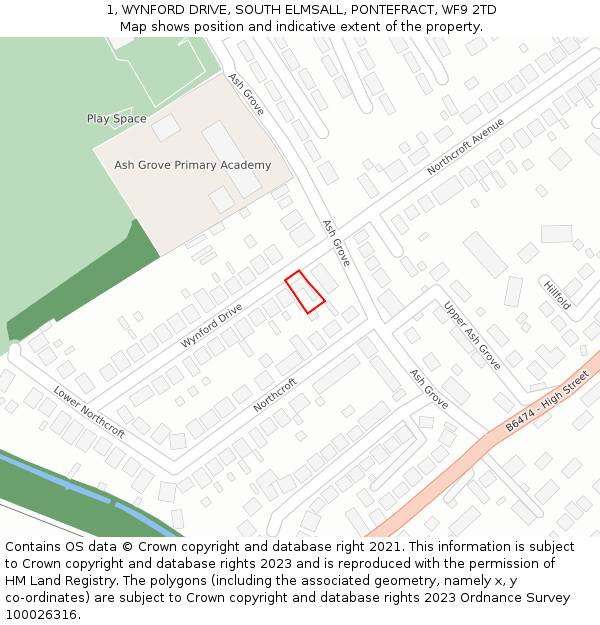 1, WYNFORD DRIVE, SOUTH ELMSALL, PONTEFRACT, WF9 2TD: Location map and indicative extent of plot
