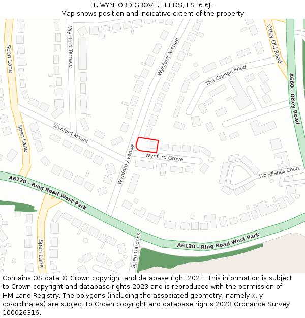 1, WYNFORD GROVE, LEEDS, LS16 6JL: Location map and indicative extent of plot