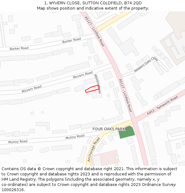 1, WYVERN CLOSE, SUTTON COLDFIELD, B74 2QD: Location map and indicative extent of plot
