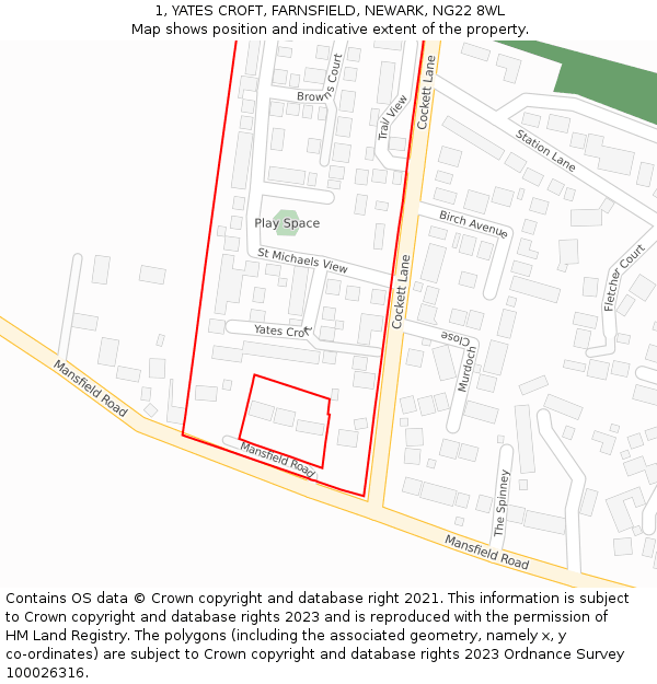 1, YATES CROFT, FARNSFIELD, NEWARK, NG22 8WL: Location map and indicative extent of plot
