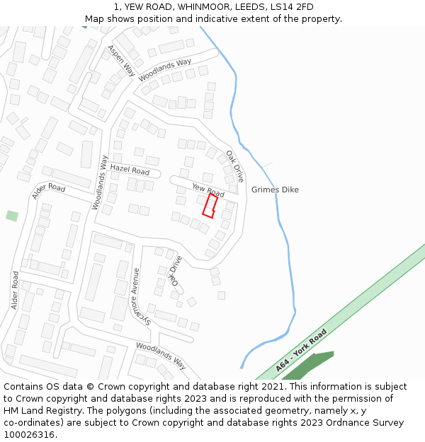 1, YEW ROAD, WHINMOOR, LEEDS, LS14 2FD: Location map and indicative extent of plot