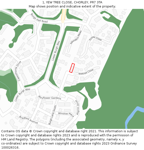 1, YEW TREE CLOSE, CHORLEY, PR7 3TA: Location map and indicative extent of plot
