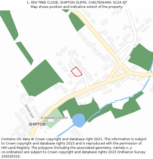 1, YEW TREE CLOSE, SHIPTON OLIFFE, CHELTENHAM, GL54 4JT: Location map and indicative extent of plot