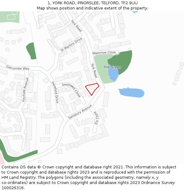 1, YORK ROAD, PRIORSLEE, TELFORD, TF2 9UU: Location map and indicative extent of plot