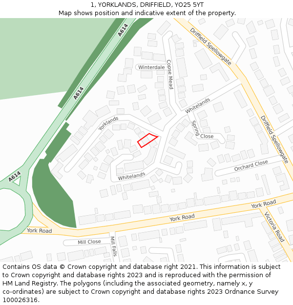 1, YORKLANDS, DRIFFIELD, YO25 5YT: Location map and indicative extent of plot