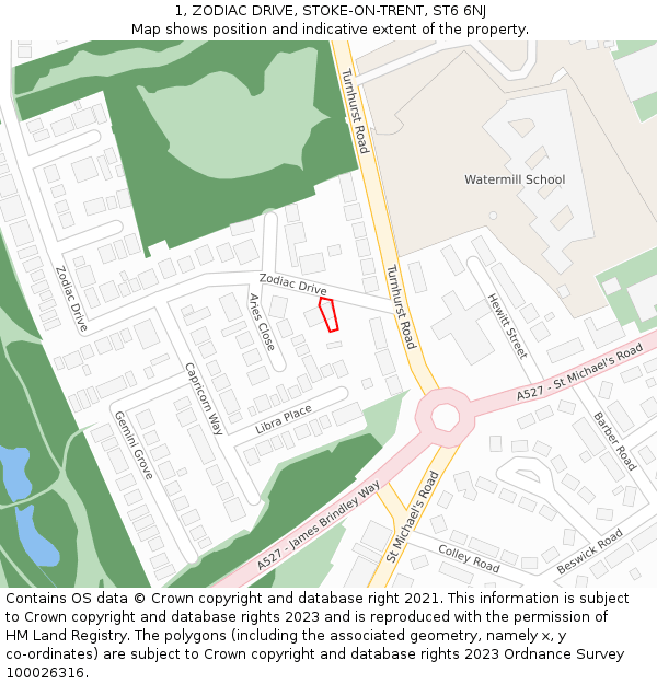 1, ZODIAC DRIVE, STOKE-ON-TRENT, ST6 6NJ: Location map and indicative extent of plot