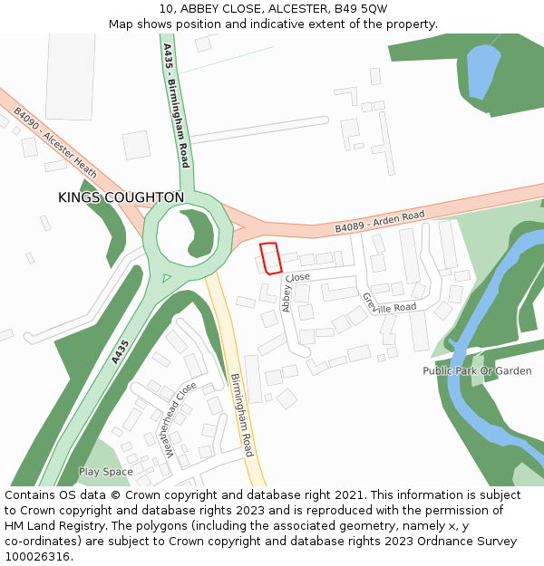 10, ABBEY CLOSE, ALCESTER, B49 5QW: Location map and indicative extent of plot