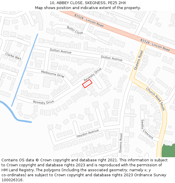 10, ABBEY CLOSE, SKEGNESS, PE25 2HX: Location map and indicative extent of plot