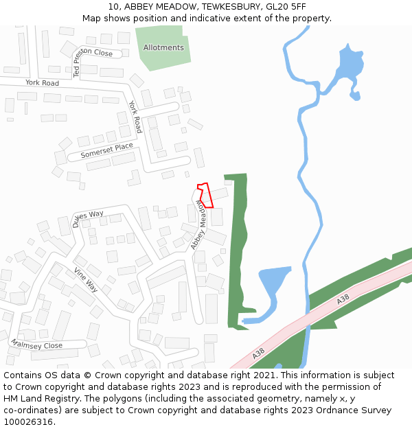 10, ABBEY MEADOW, TEWKESBURY, GL20 5FF: Location map and indicative extent of plot