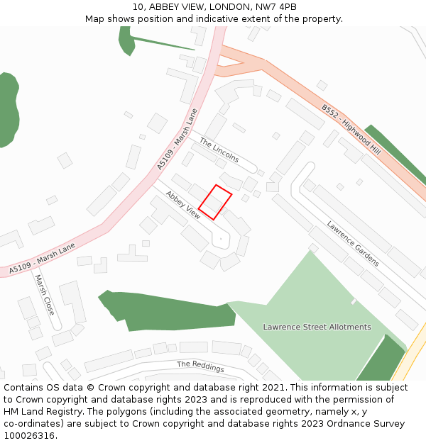 10, ABBEY VIEW, LONDON, NW7 4PB: Location map and indicative extent of plot