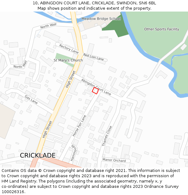 10, ABINGDON COURT LANE, CRICKLADE, SWINDON, SN6 6BL: Location map and indicative extent of plot