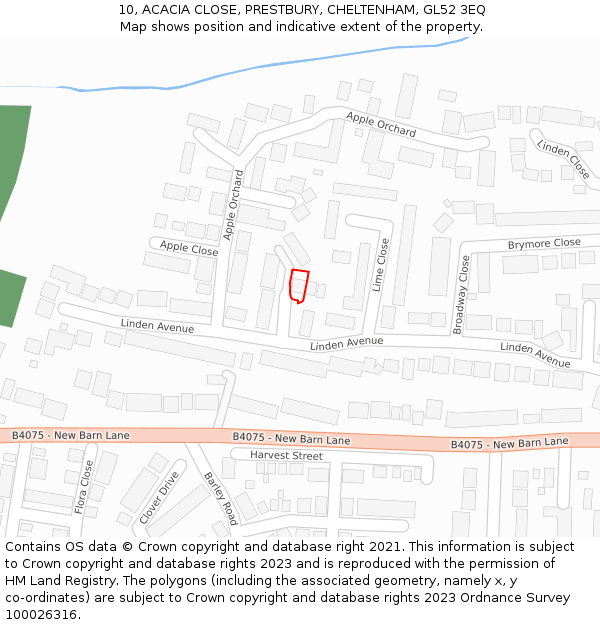 10, ACACIA CLOSE, PRESTBURY, CHELTENHAM, GL52 3EQ: Location map and indicative extent of plot