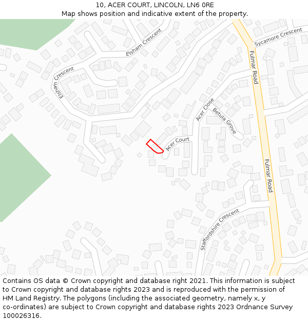 10, ACER COURT, LINCOLN, LN6 0RE: Location map and indicative extent of plot