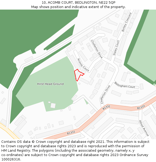10, ACOMB COURT, BEDLINGTON, NE22 5QP: Location map and indicative extent of plot