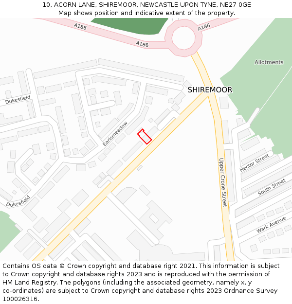 10, ACORN LANE, SHIREMOOR, NEWCASTLE UPON TYNE, NE27 0GE: Location map and indicative extent of plot