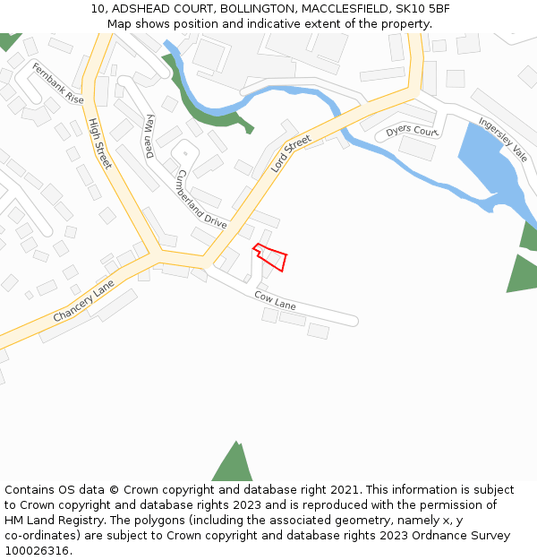10, ADSHEAD COURT, BOLLINGTON, MACCLESFIELD, SK10 5BF: Location map and indicative extent of plot
