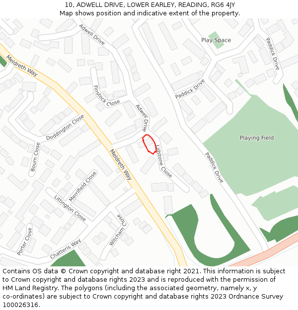 10, ADWELL DRIVE, LOWER EARLEY, READING, RG6 4JY: Location map and indicative extent of plot