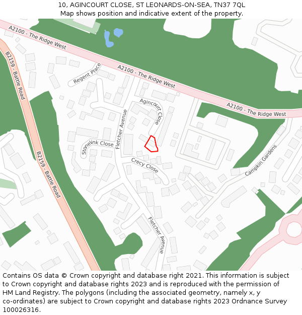 10, AGINCOURT CLOSE, ST LEONARDS-ON-SEA, TN37 7QL: Location map and indicative extent of plot