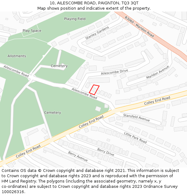 10, AILESCOMBE ROAD, PAIGNTON, TQ3 3QT: Location map and indicative extent of plot