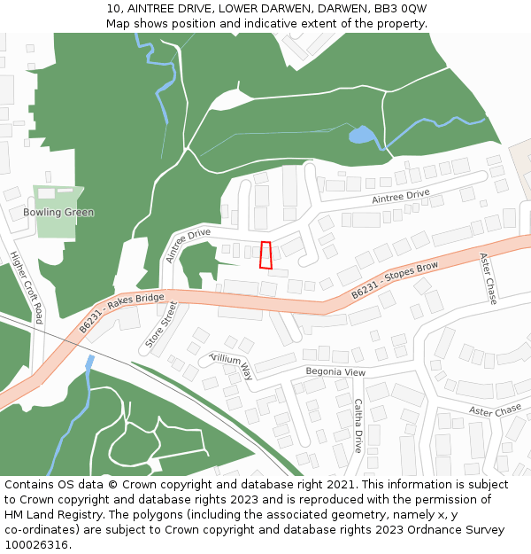 10, AINTREE DRIVE, LOWER DARWEN, DARWEN, BB3 0QW: Location map and indicative extent of plot