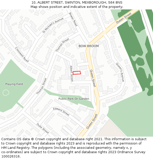 10, ALBERT STREET, SWINTON, MEXBOROUGH, S64 8NS: Location map and indicative extent of plot