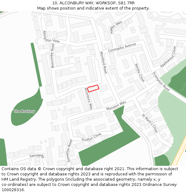 10, ALCONBURY WAY, WORKSOP, S81 7RR: Location map and indicative extent of plot
