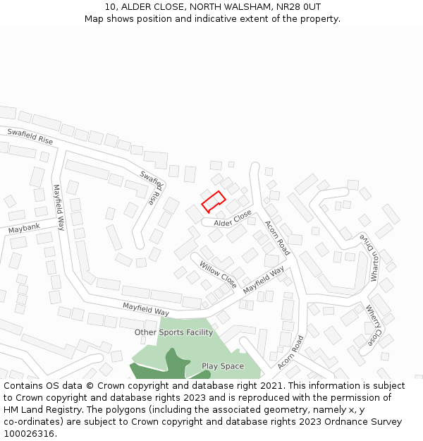 10, ALDER CLOSE, NORTH WALSHAM, NR28 0UT: Location map and indicative extent of plot