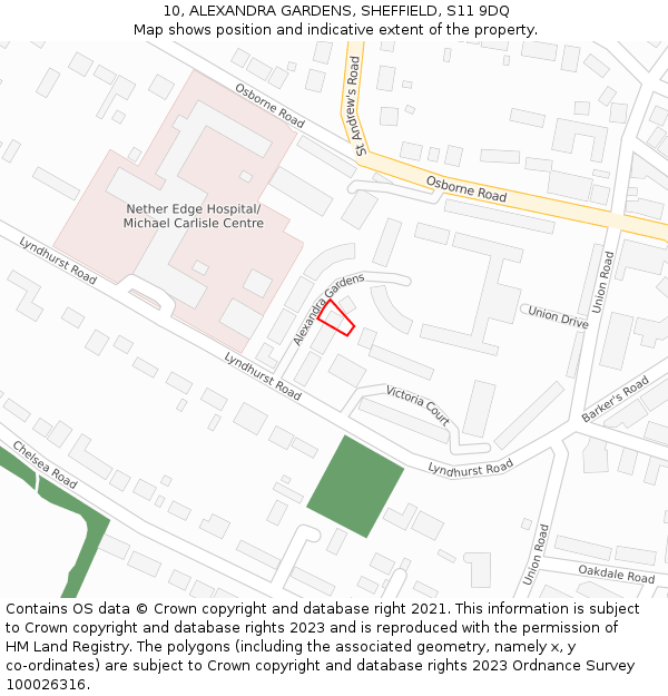 10, ALEXANDRA GARDENS, SHEFFIELD, S11 9DQ: Location map and indicative extent of plot