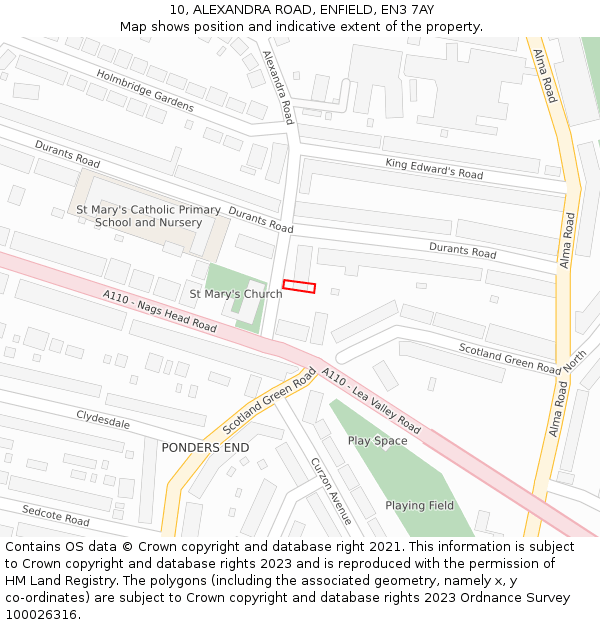 10, ALEXANDRA ROAD, ENFIELD, EN3 7AY: Location map and indicative extent of plot
