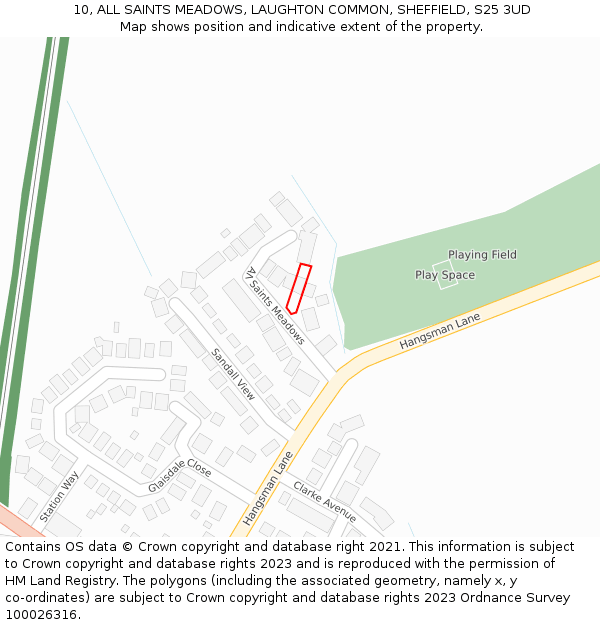 10, ALL SAINTS MEADOWS, LAUGHTON COMMON, SHEFFIELD, S25 3UD: Location map and indicative extent of plot
