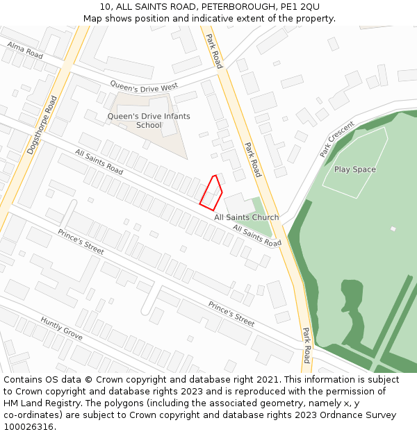10, ALL SAINTS ROAD, PETERBOROUGH, PE1 2QU: Location map and indicative extent of plot