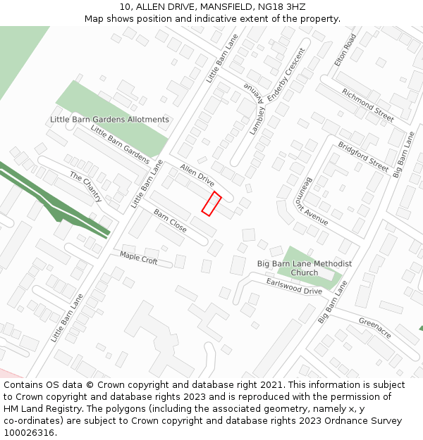 10, ALLEN DRIVE, MANSFIELD, NG18 3HZ: Location map and indicative extent of plot