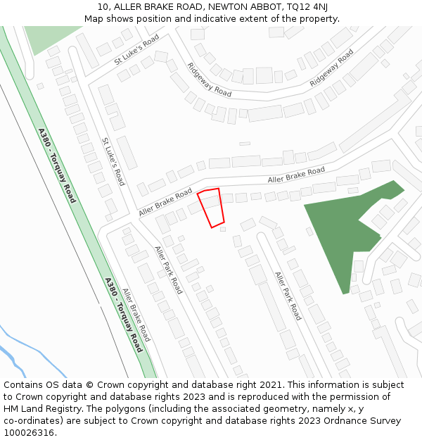 10, ALLER BRAKE ROAD, NEWTON ABBOT, TQ12 4NJ: Location map and indicative extent of plot