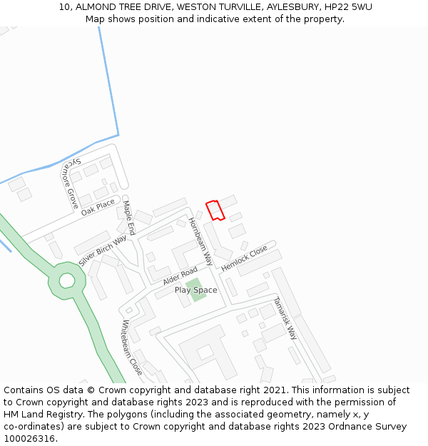 10, ALMOND TREE DRIVE, WESTON TURVILLE, AYLESBURY, HP22 5WU: Location map and indicative extent of plot
