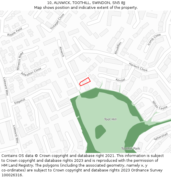 10, ALNWICK, TOOTHILL, SWINDON, SN5 8JJ: Location map and indicative extent of plot