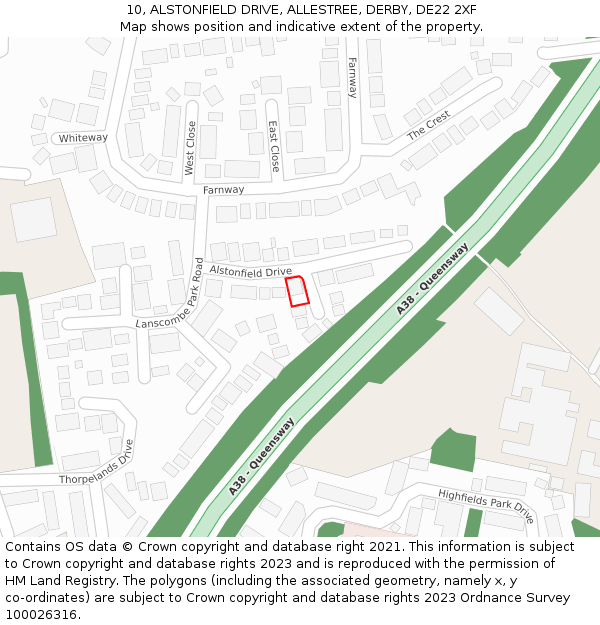 10, ALSTONFIELD DRIVE, ALLESTREE, DERBY, DE22 2XF: Location map and indicative extent of plot