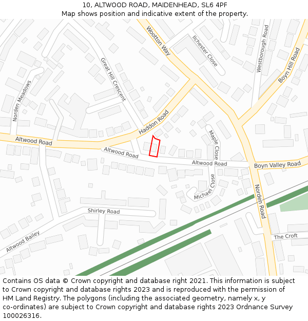 10, ALTWOOD ROAD, MAIDENHEAD, SL6 4PF: Location map and indicative extent of plot